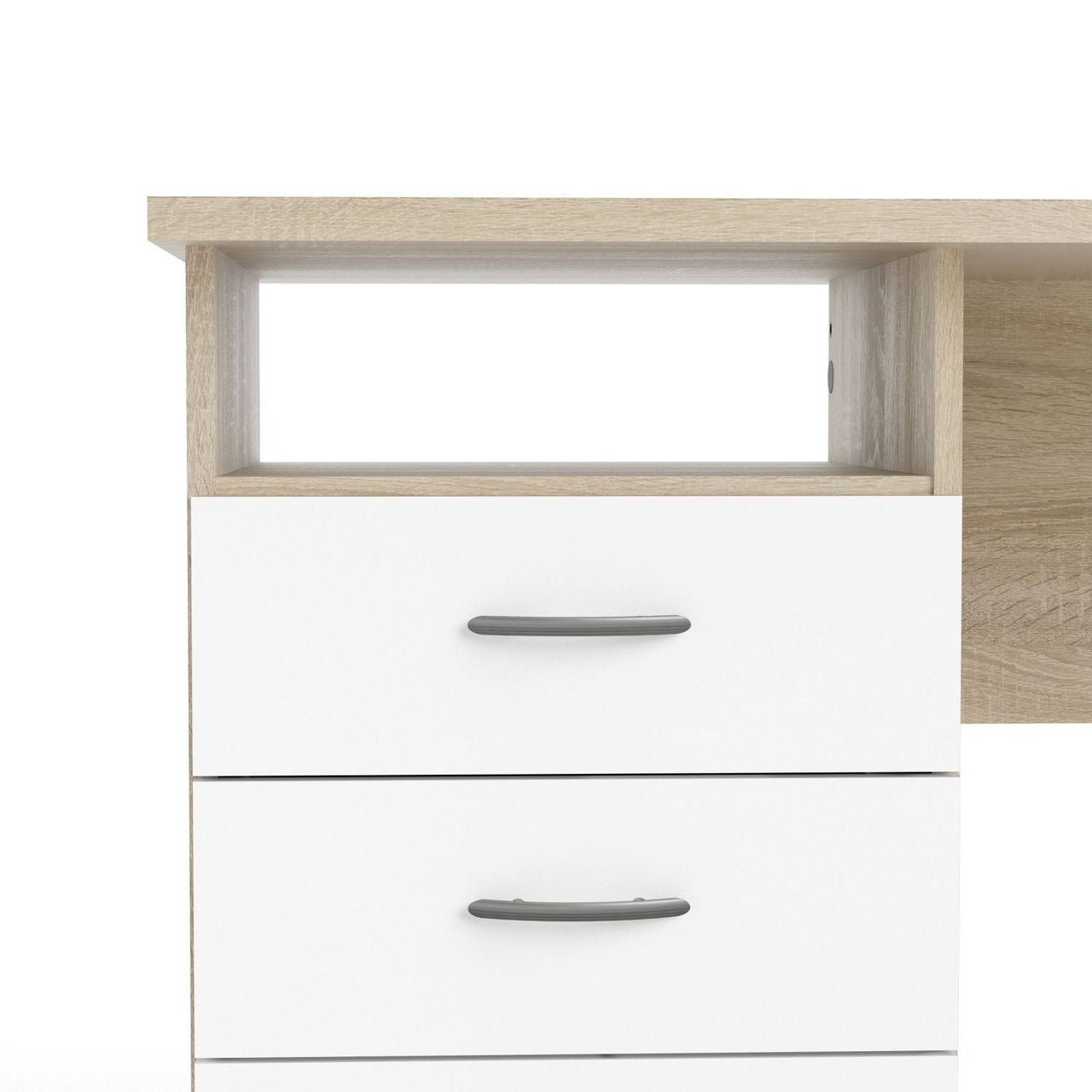 Function Plus Oak Desk 3 White Drawers