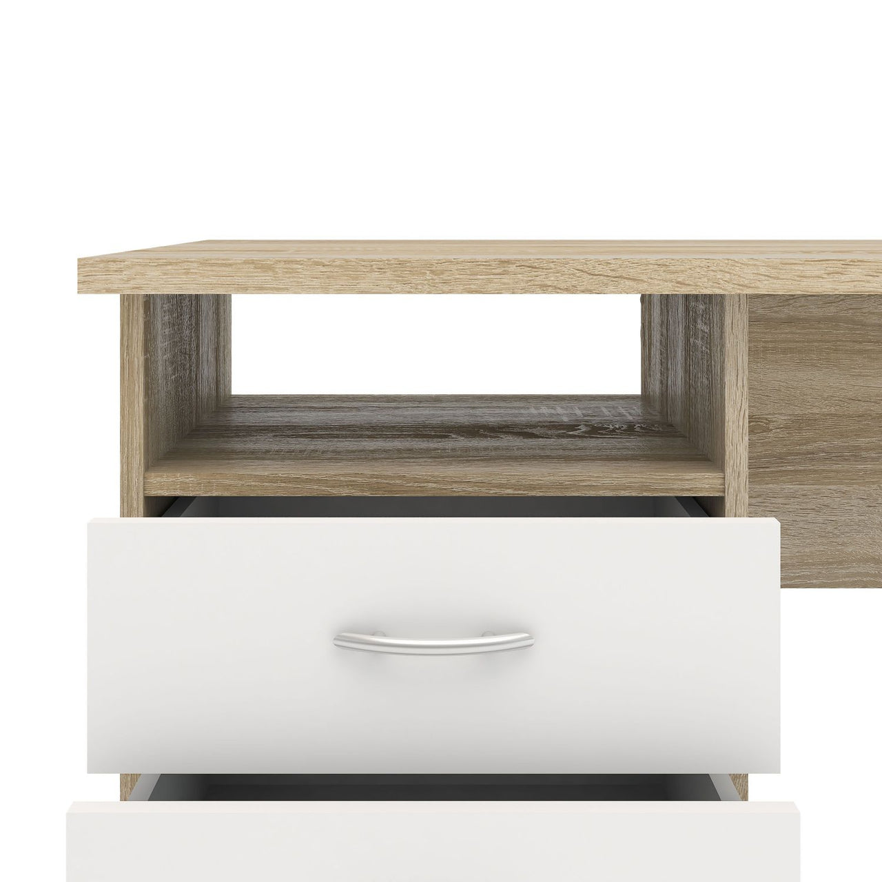 Function Plus Oak Desk 3 White Drawers