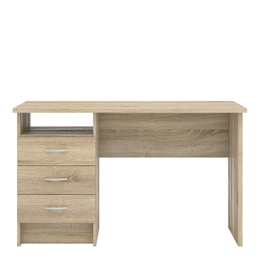 Traditional Pedestal Oak Finish 3 Drawer Computer Desk With Metal Handles