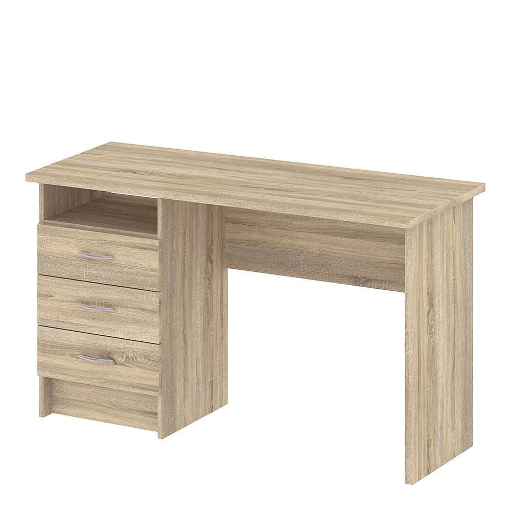 Traditional Pedestal Oak Finish 3 Drawer Computer Desk With Metal Handles