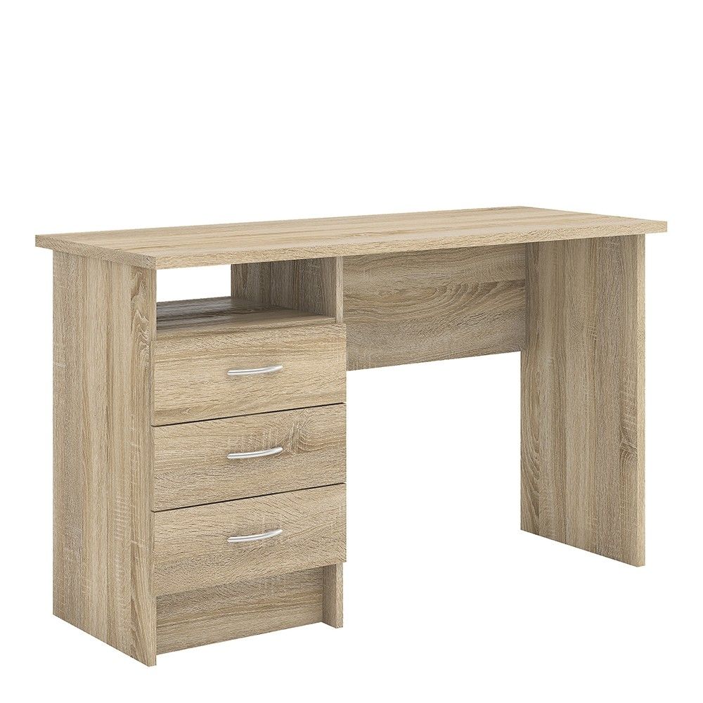 Traditional Pedestal Oak Finish 3 Drawer Computer Desk With Metal Handles