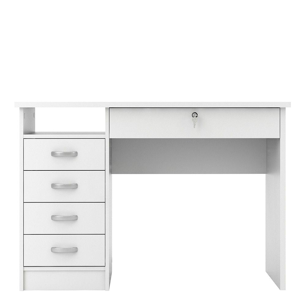 Small Lockable White Home Office 5 Drawer Study Desk with Lock