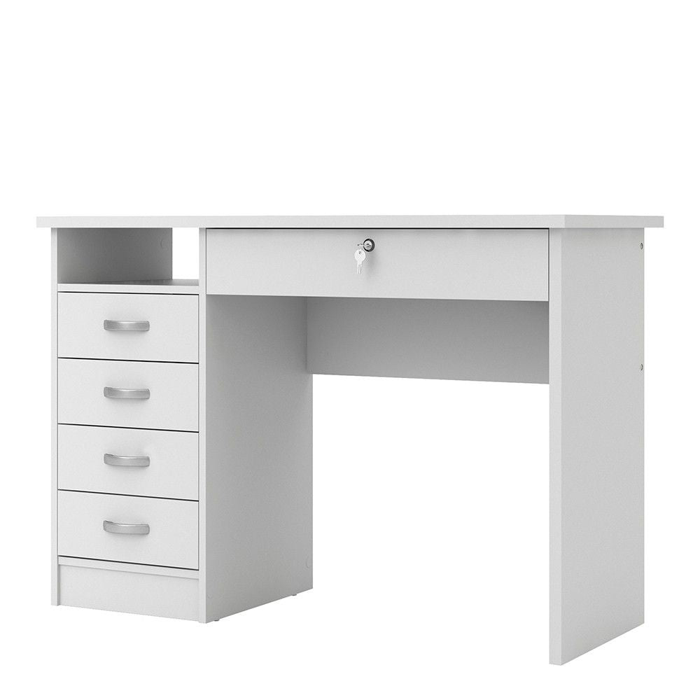 Small Lockable White Home Office 5 Drawer Study Desk with Lock