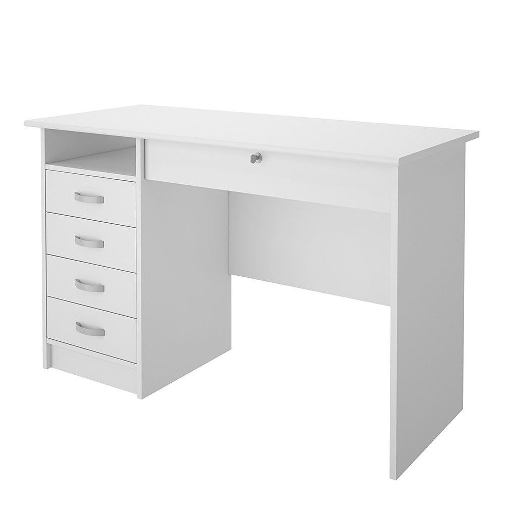 Small Lockable White Home Office 5 Drawer Study Desk with Lock