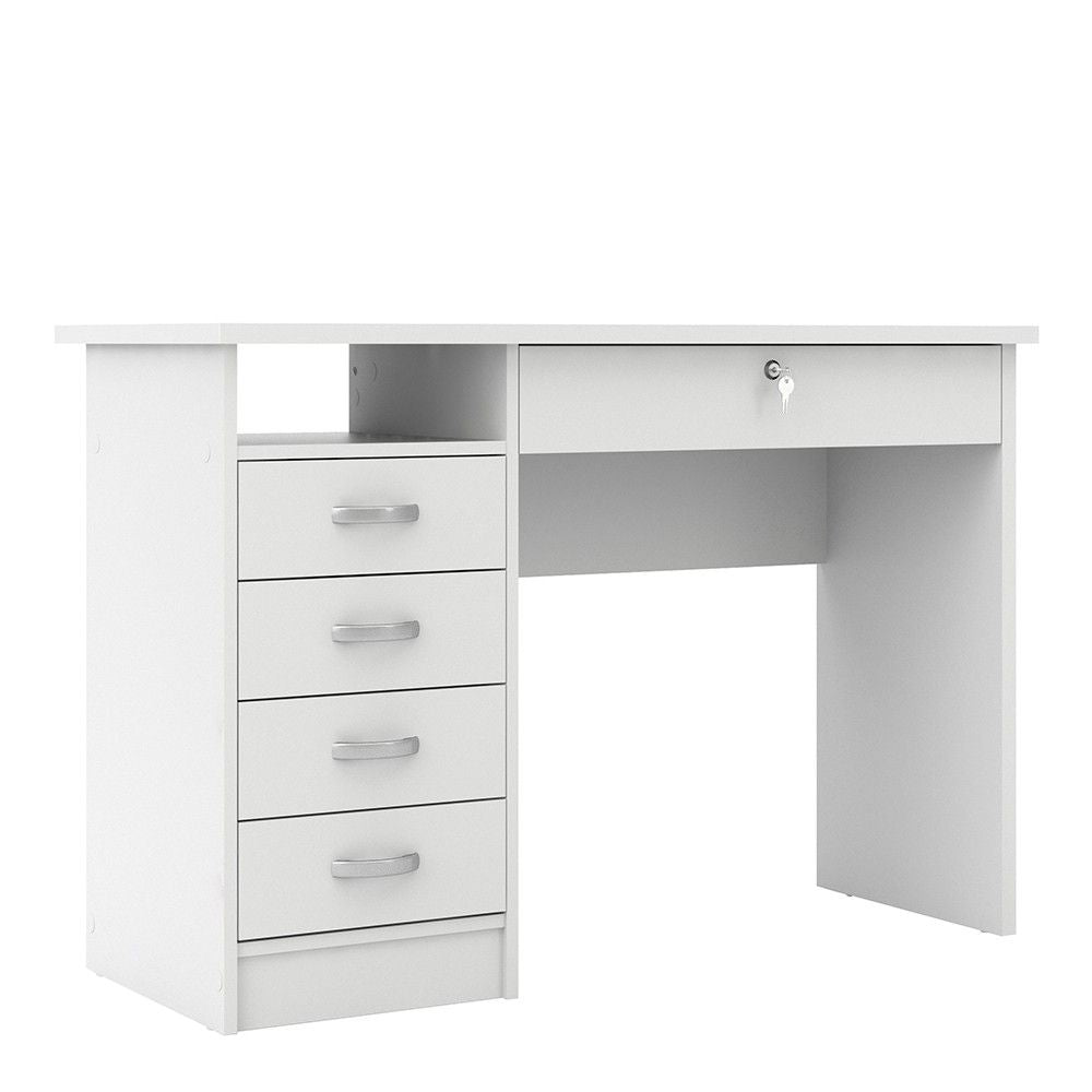 Small Lockable White Home Office 5 Drawer Study Desk with Lock