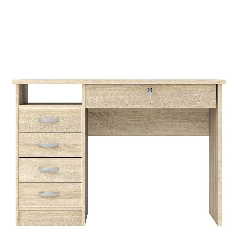 Small Lockable Oak 5 Drawer Office Study Desk With Metal Handles