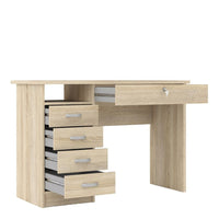 Thumbnail for Small Lockable Oak 5 Drawer Office Study Desk With Metal Handles