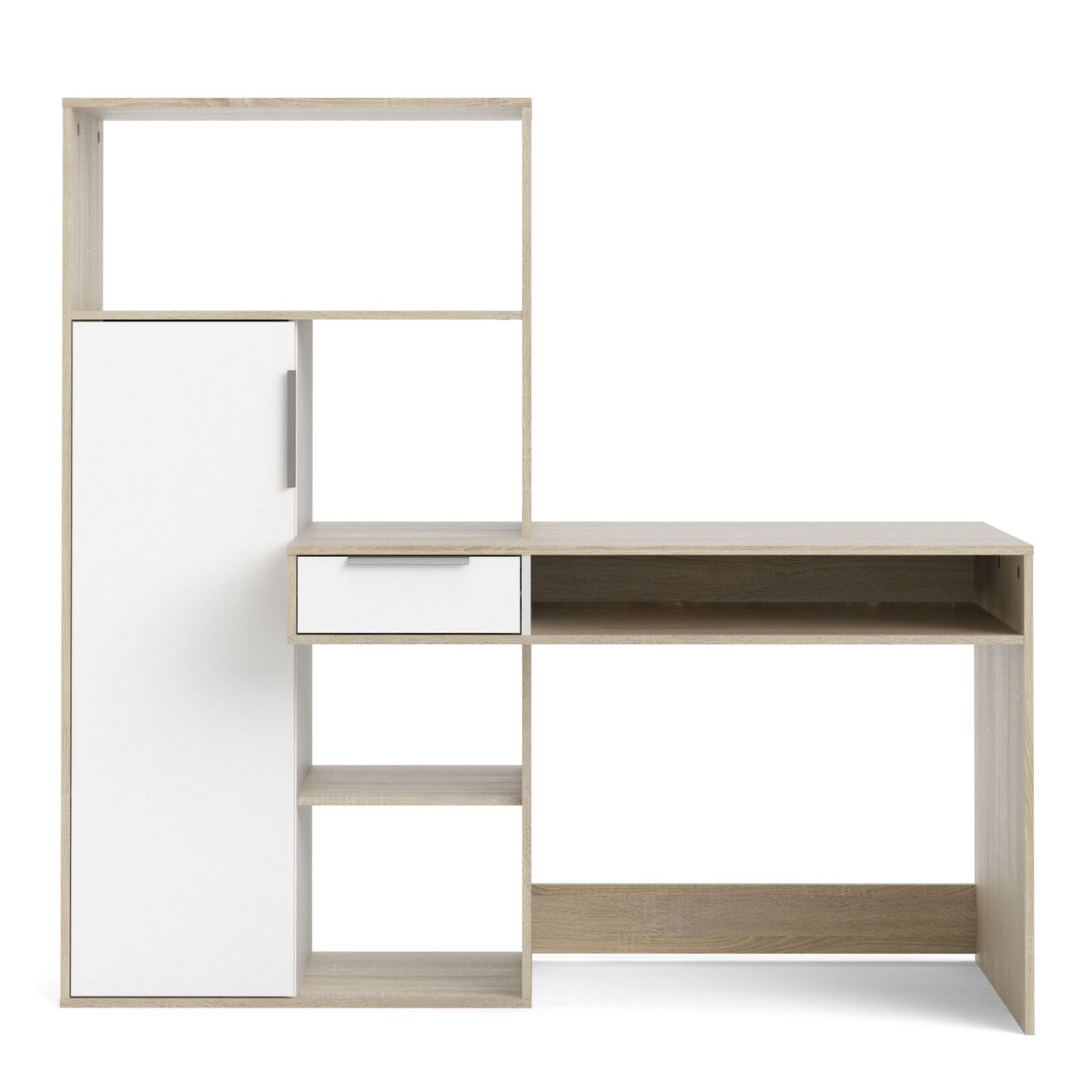 Function Plus Desk multifunctional Desk with Drawer and 1 Door in White and Oak