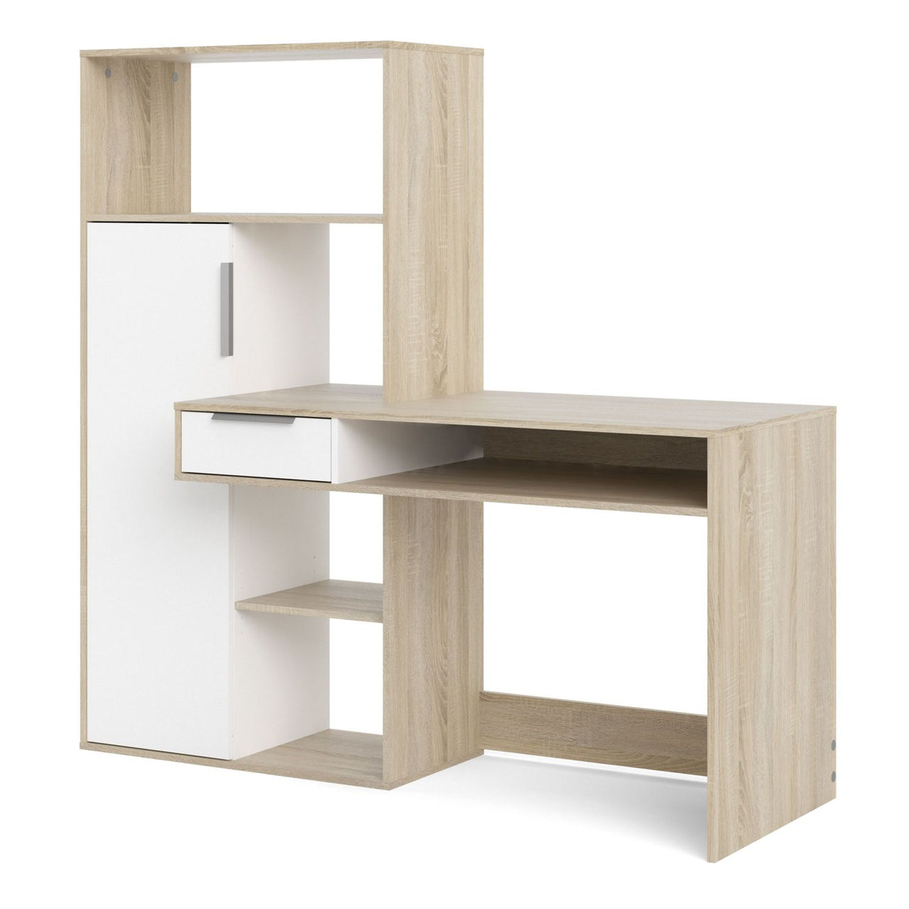 Function Plus Desk multifunctional Desk with Drawer and 1 Door in White and Oak