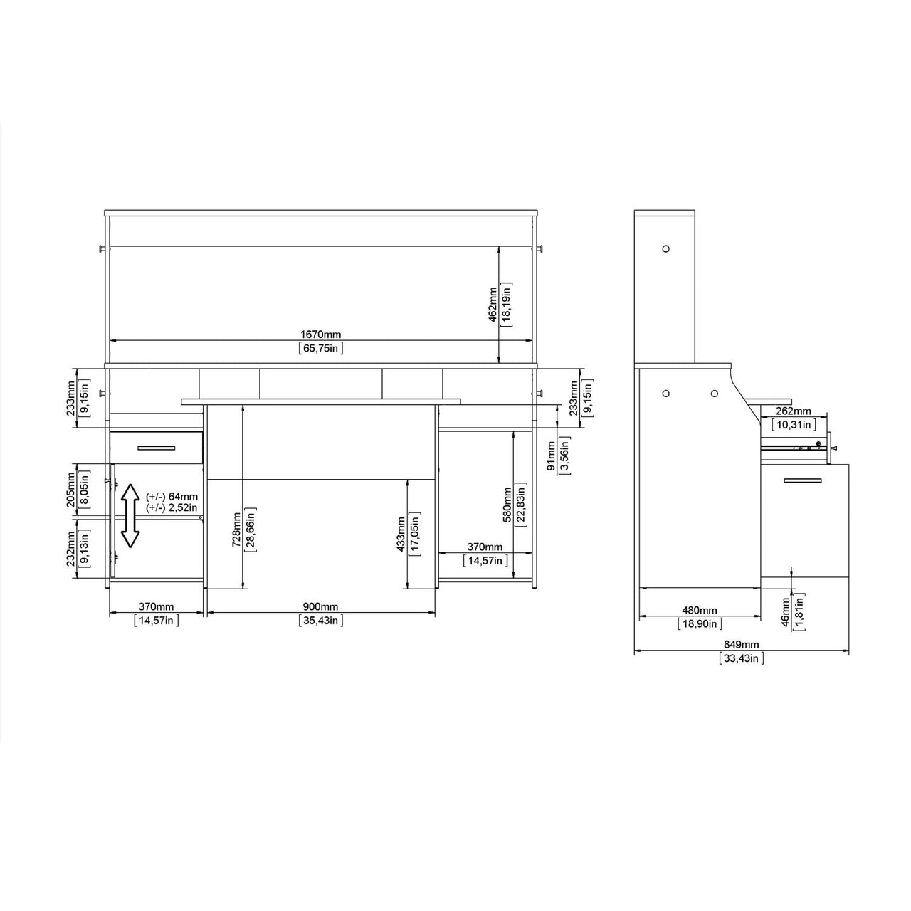 Function Plus Gaming Desk with 1 Door + 1 Drawer