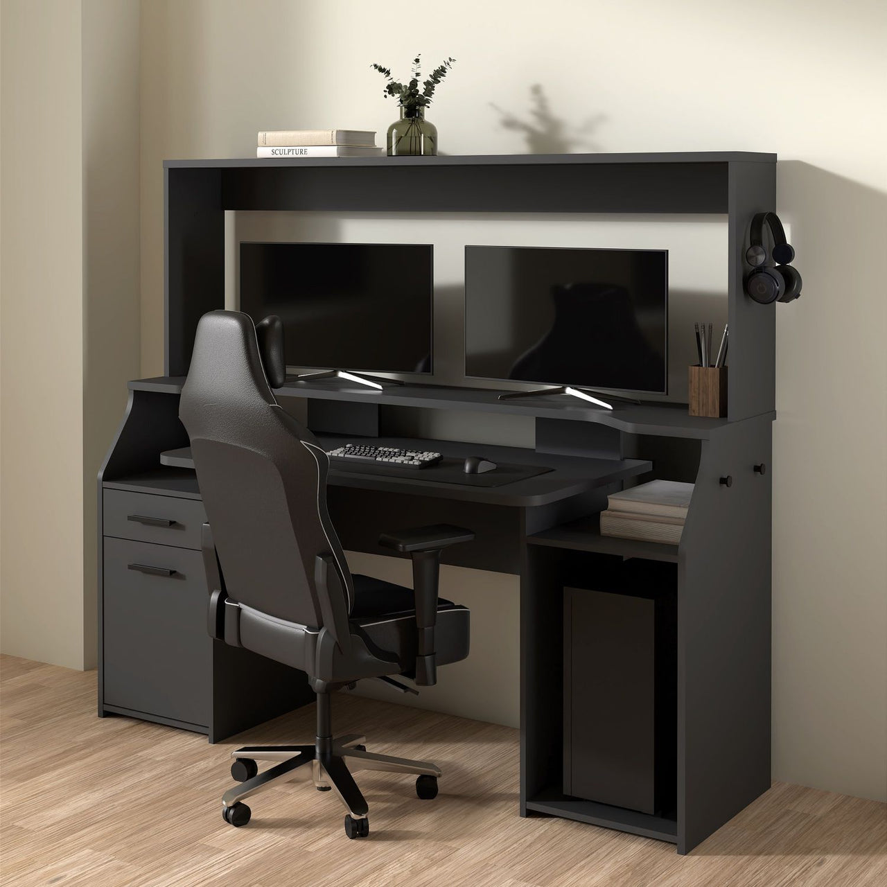 Function Plus Gaming Desk with 1 Door + 1 Drawer