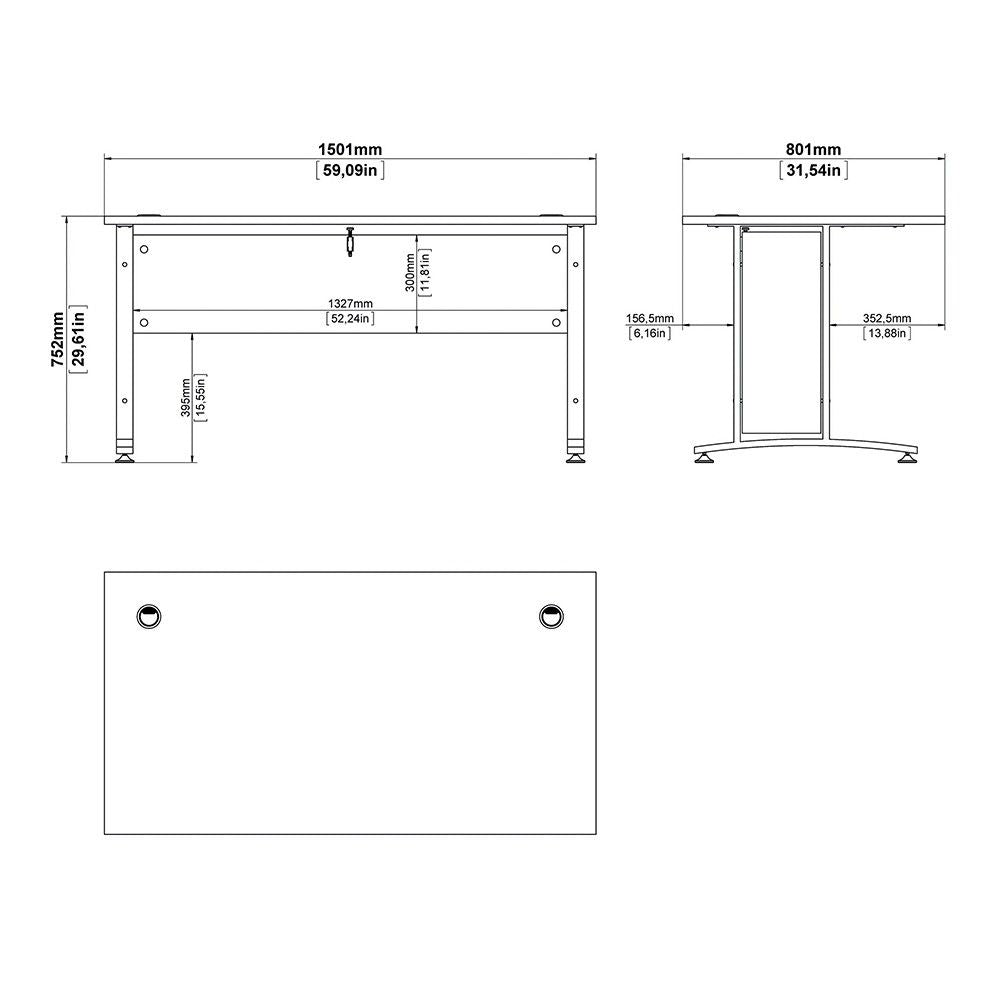 Desk 150 cm in White With Silver grey steel legs