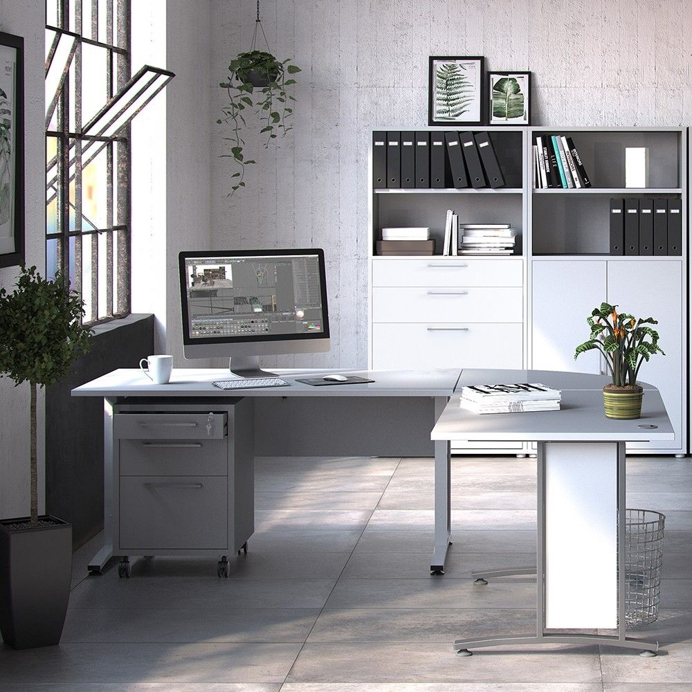 Desk 150 cm in White With Silver grey steel legs