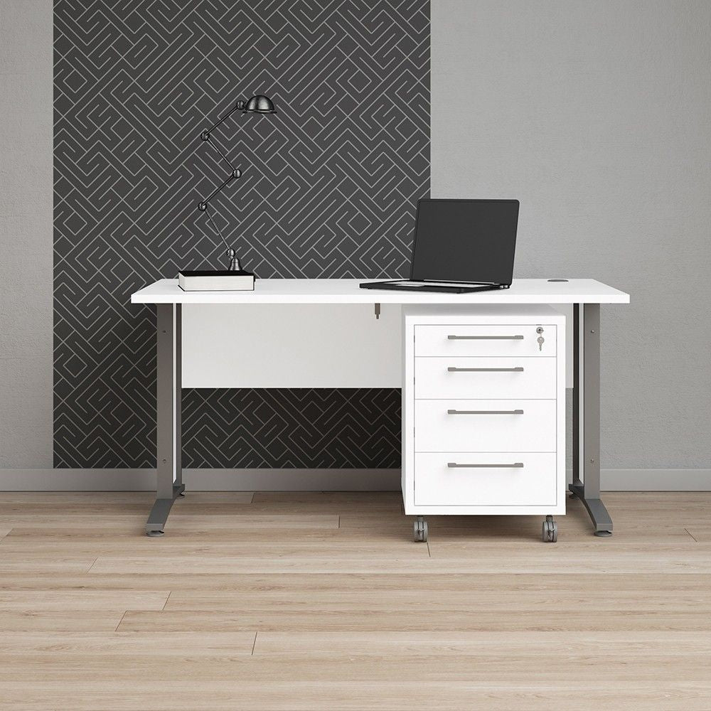 Desk 150 cm in White With Silver grey steel legs