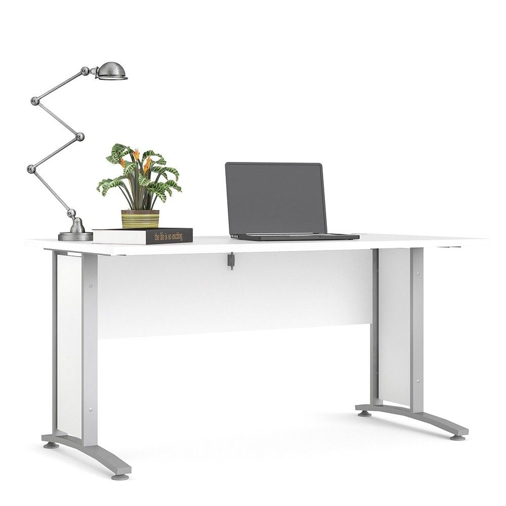 Desk 150 cm in White With Silver grey steel legs