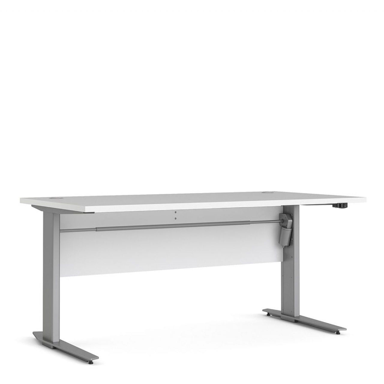 White Finish Silver Grey Steel Height Adjustable Leg Office Desk