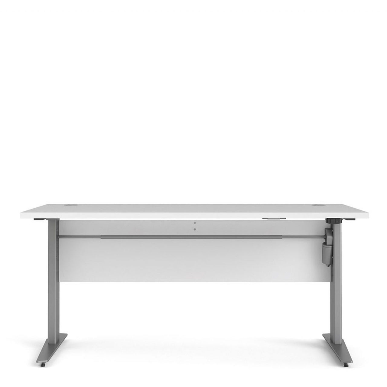 White Finish Silver Grey Steel Height Adjustable Leg Office Desk