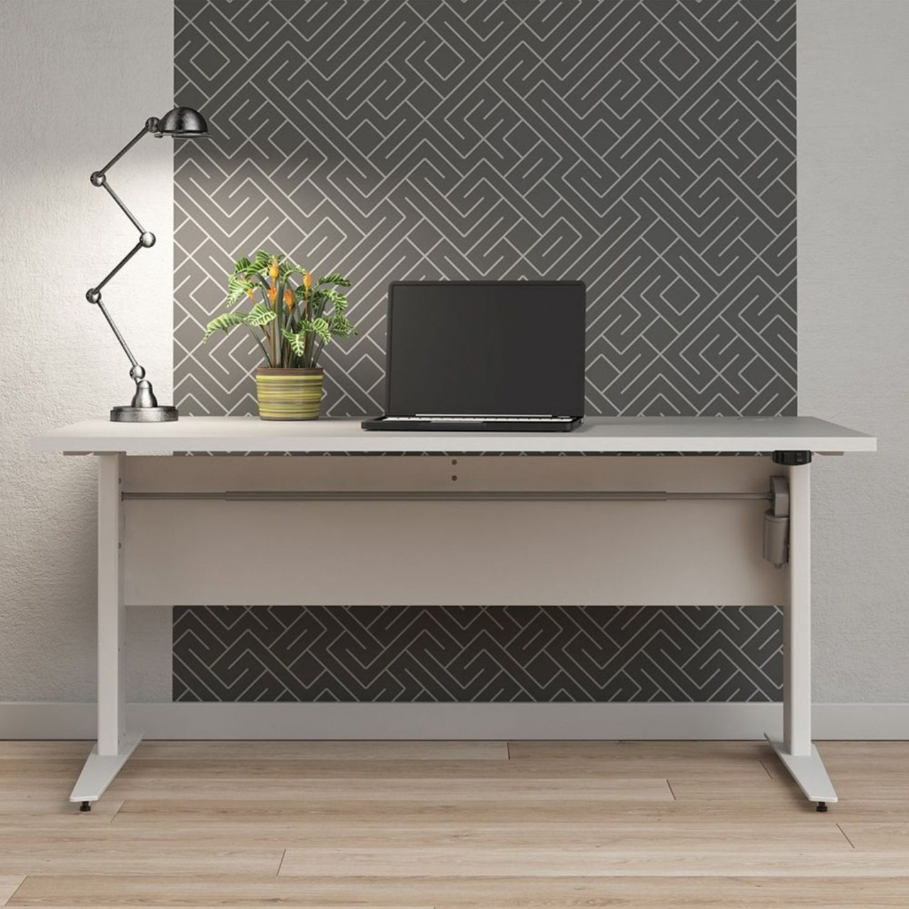 Desk 150 cm in White With Silver grey steel legs