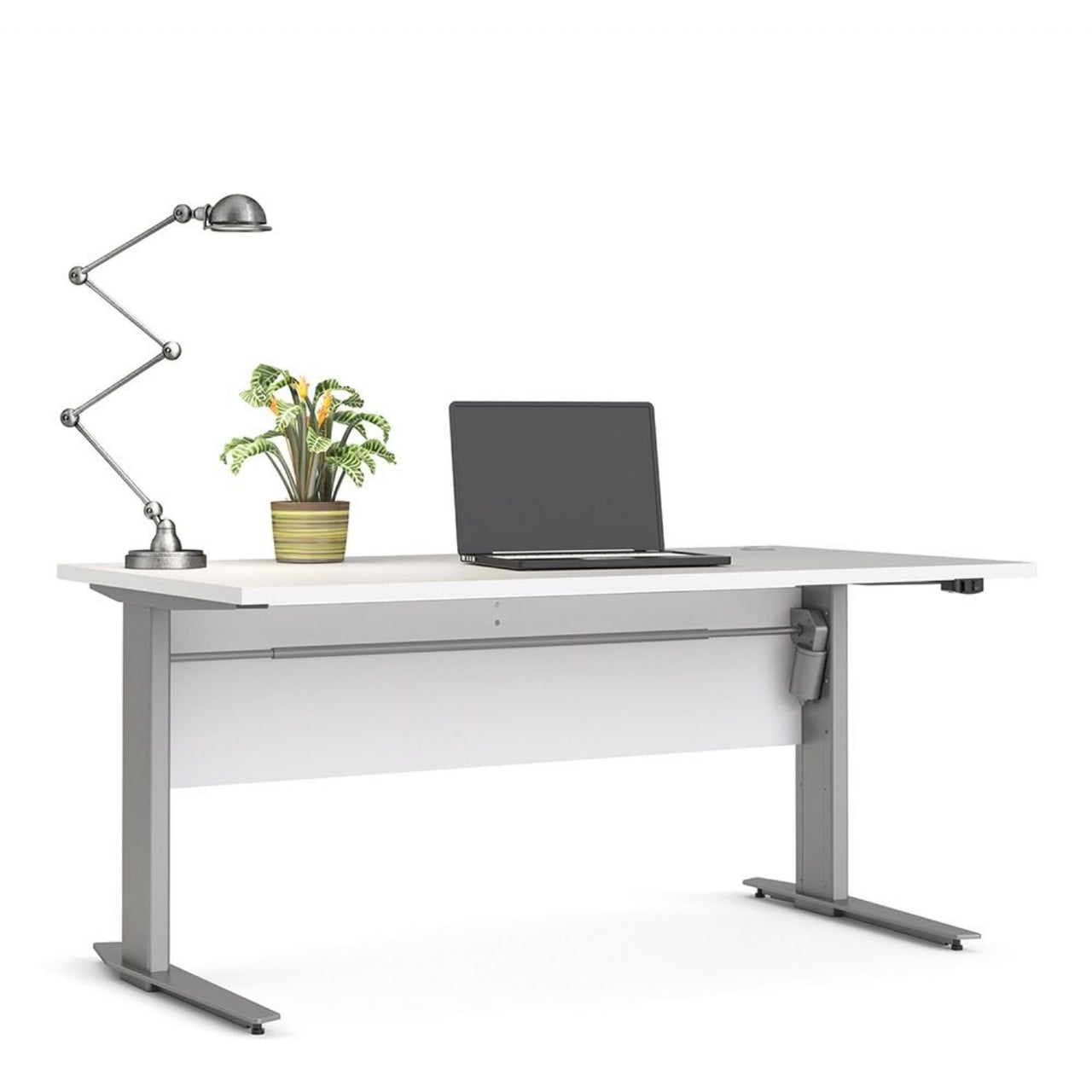 Desk 150 cm in White With Silver grey steel legs