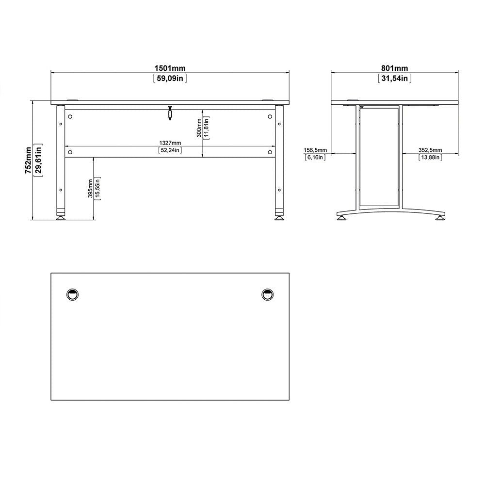 Desk 150 cm in Black woodgrain With Silver grey steel legs