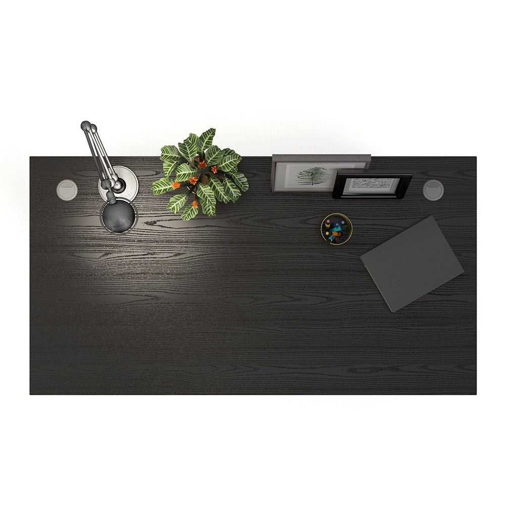 Desk 150 cm in Black woodgrain With Silver grey steel legs