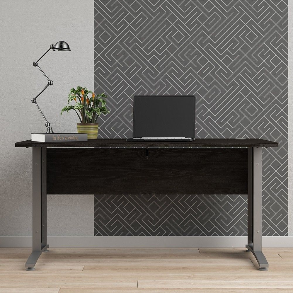 Desk 150 cm in Black woodgrain With Silver grey steel legs