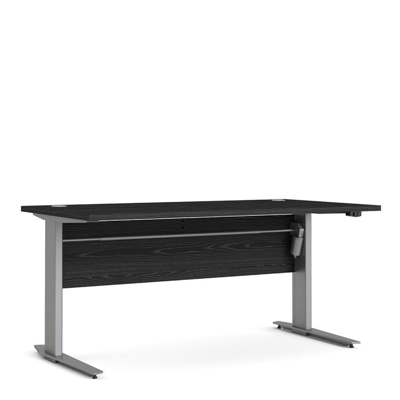 Black Woodgrain Office Desk With Grey Steel Height Adjustable Legs