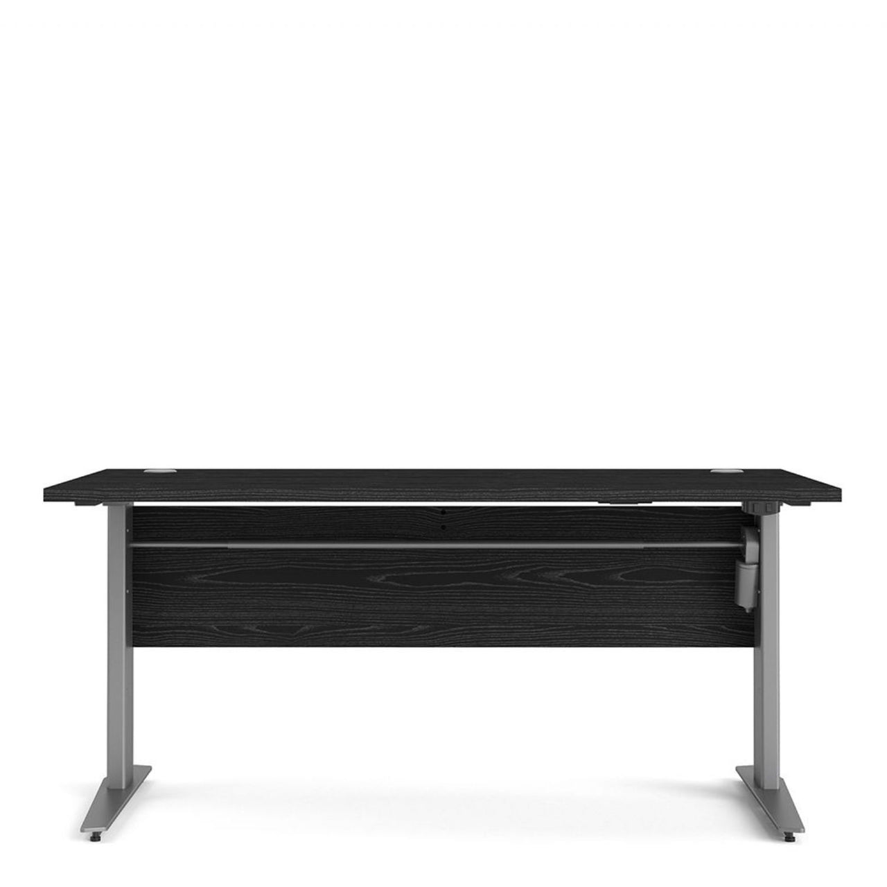 Black Woodgrain Office Desk With Grey Steel Height Adjustable Legs