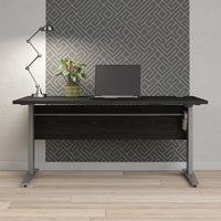 Thumbnail for Black Woodgrain Office Desk With Grey Steel Height Adjustable Legs