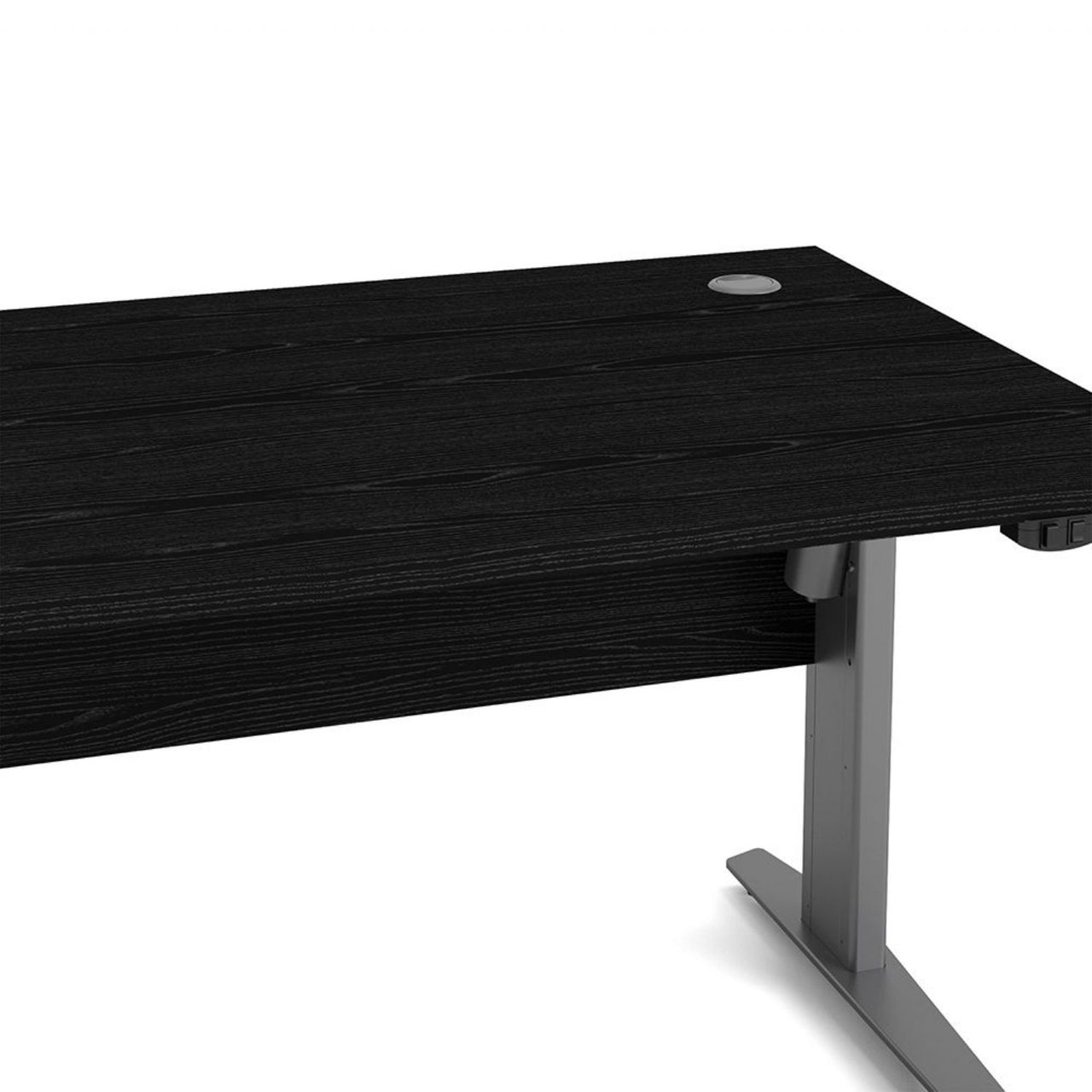 Black Woodgrain Office Desk With Grey Steel Height Adjustable Legs