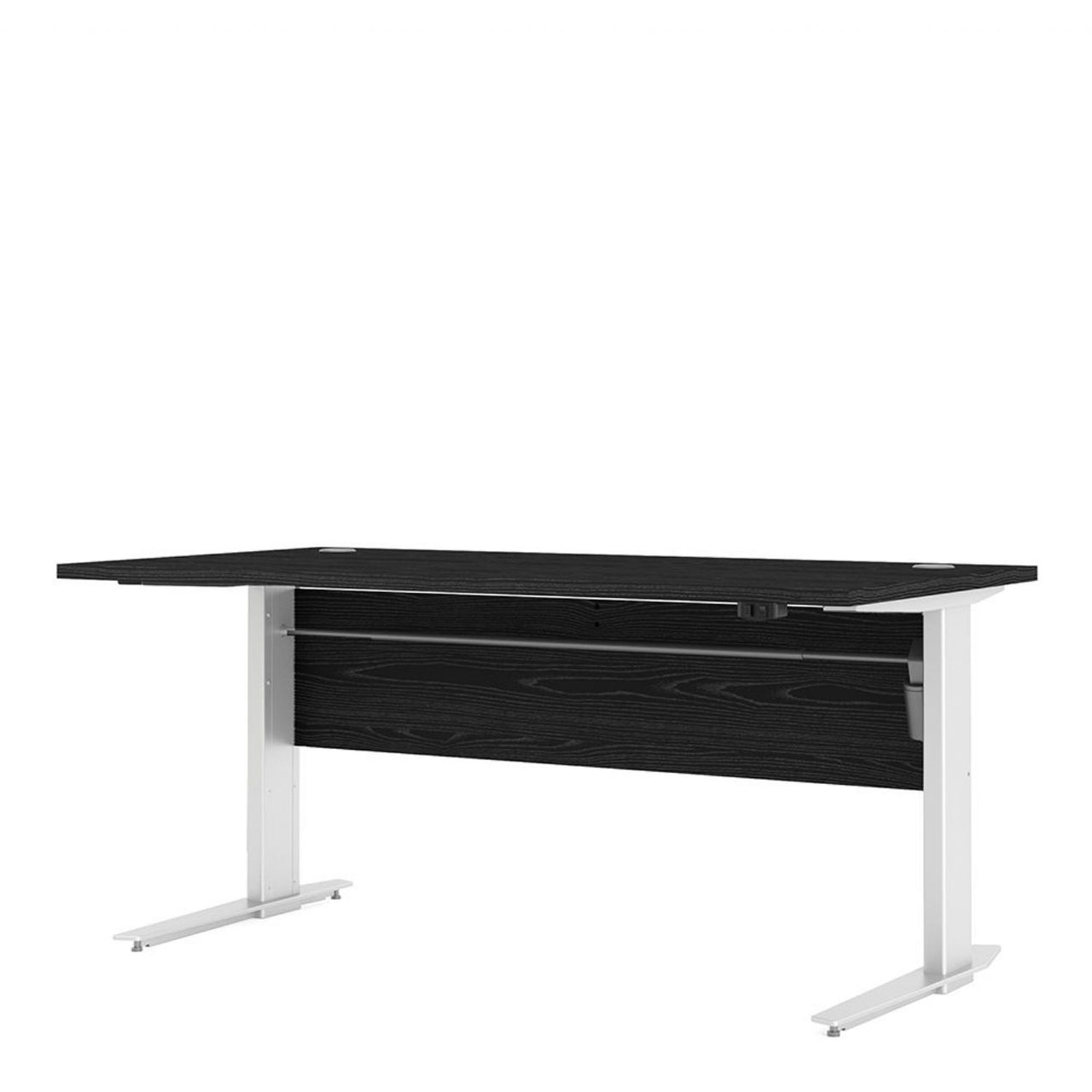 Black Woodgrain Top Office Desk With White Height Adjustable Legs