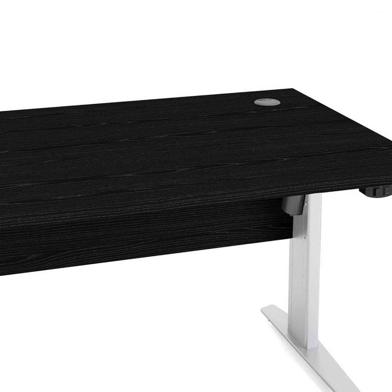 Black Woodgrain Top Office Desk With White Height Adjustable Legs