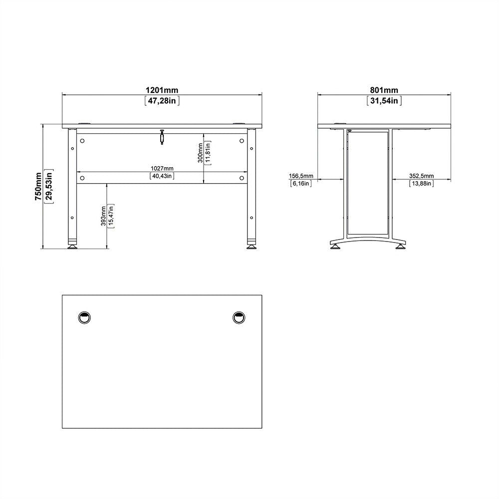 Desk 120 cm in White With Silver grey steel legs