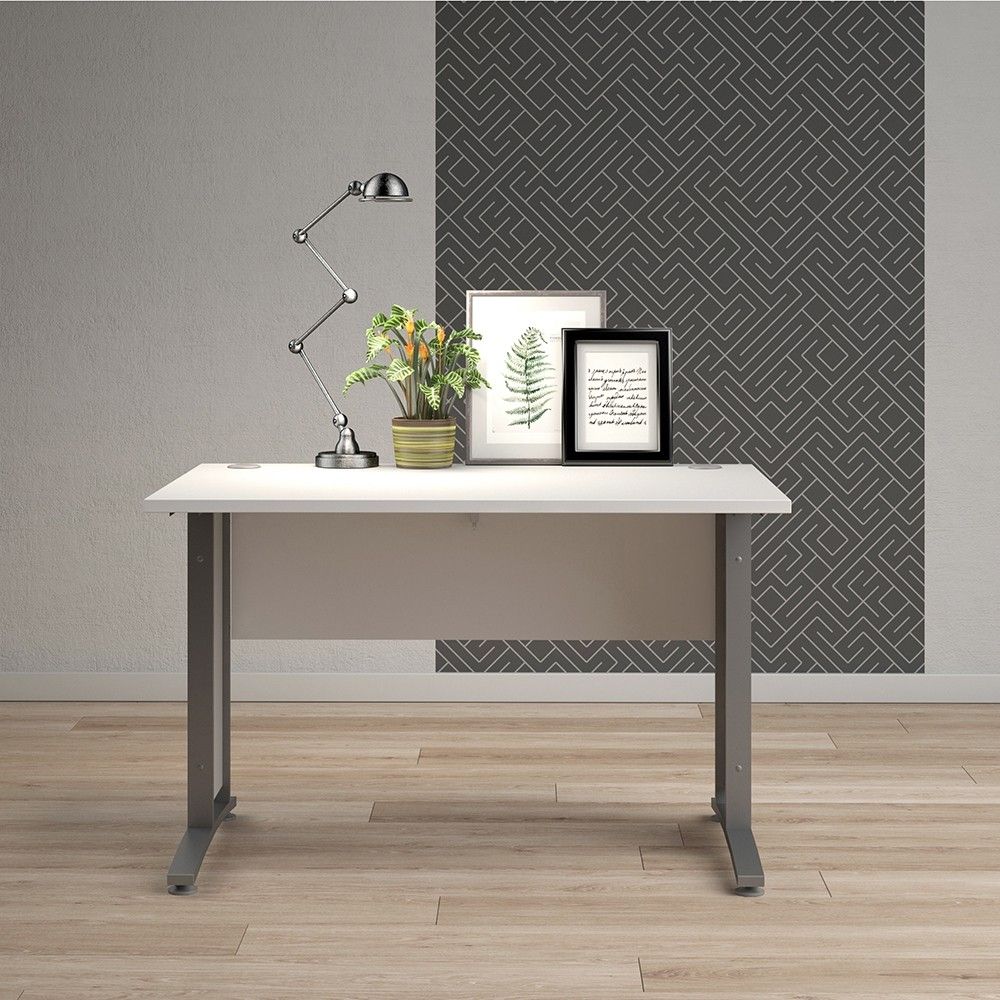 Desk 120 cm in White With Silver grey steel legs