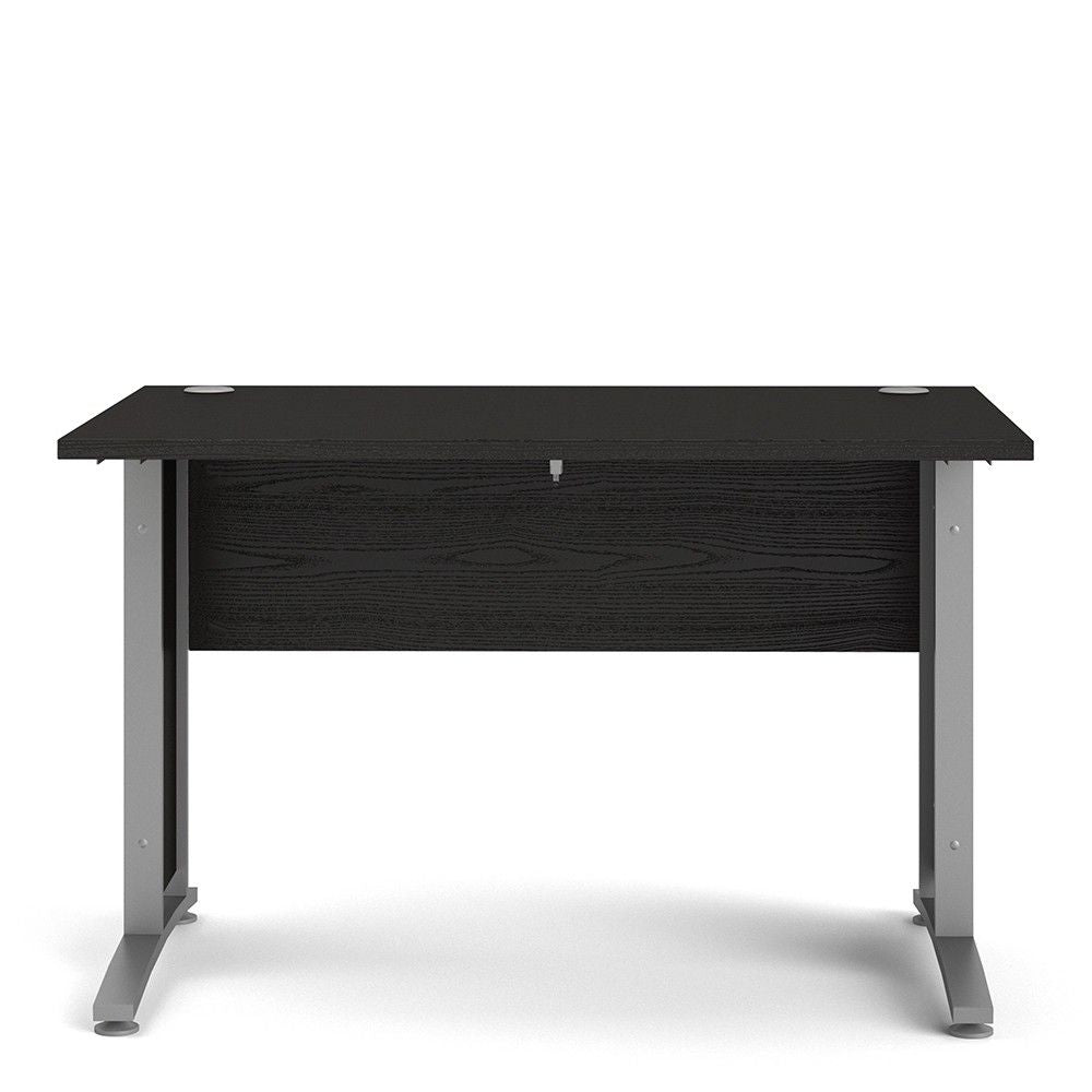 Prima Desk 120 cm in Black woodgrain With Silver grey steel legs