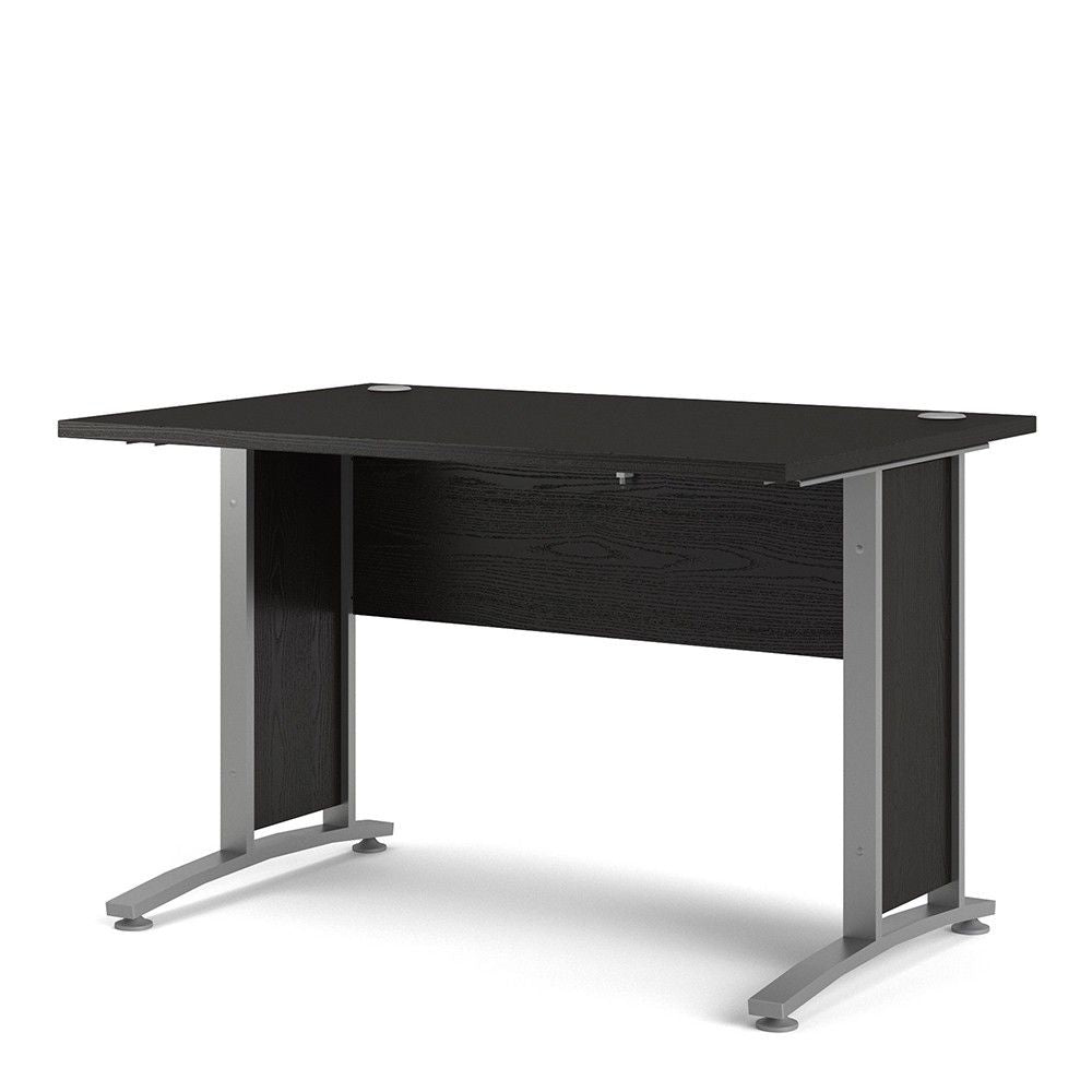 Prima Desk 120 cm in Black woodgrain With Silver grey steel legs