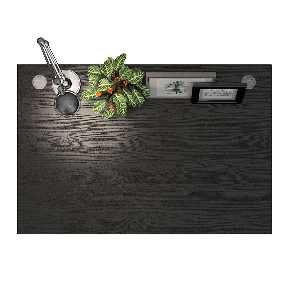 Prima Desk 120 cm in Black woodgrain With Silver grey steel legs