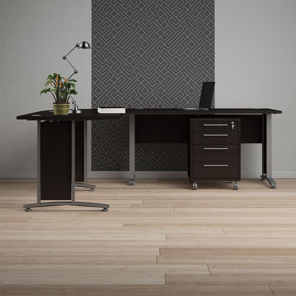 Prima Desk 120 cm in Black woodgrain With Silver grey steel legs