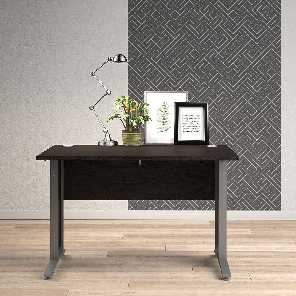 Prima Desk 120 cm in Black woodgrain With Silver grey steel legs