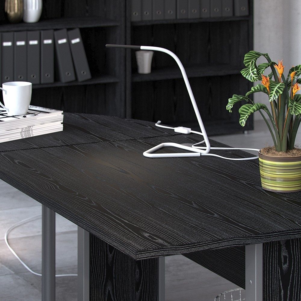 Prima Desk 120 cm in Black woodgrain With Silver grey steel legs