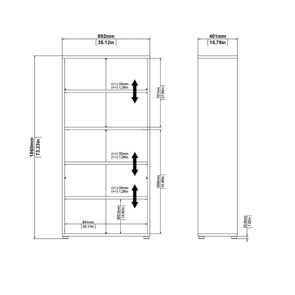 Bookcase 4 Shelves With 2 Drawers and 2 Doors in White