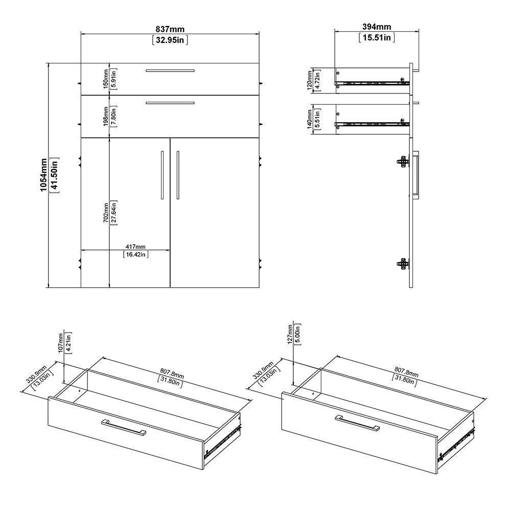 Bookcase 4 Shelves With 2 Drawers and 2 Doors in White