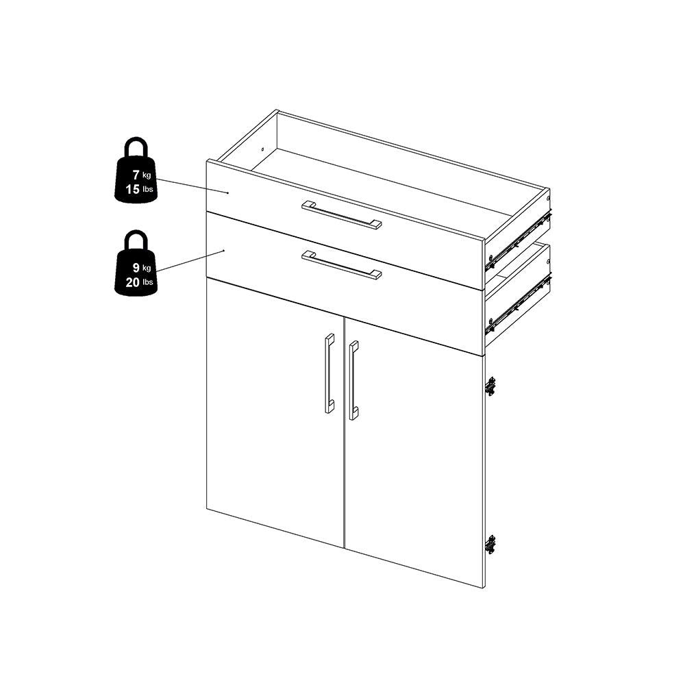 Bookcase 4 Shelves With 2 Drawers and 2 Doors in White