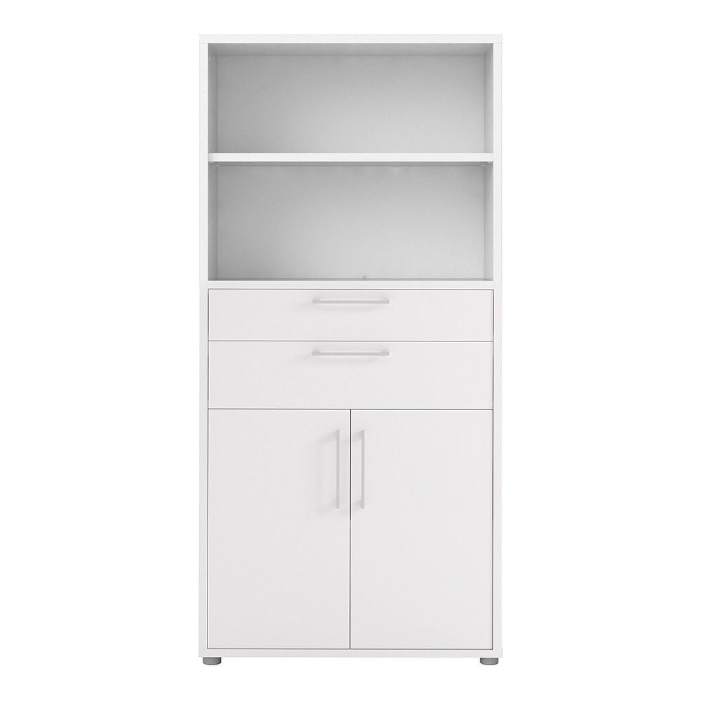 Bookcase 4 Shelves With 2 Drawers and 2 Doors in White