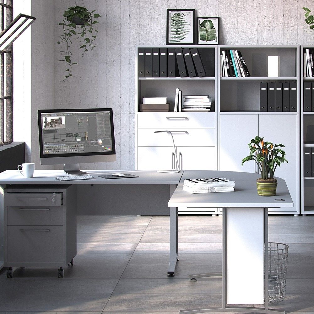 Bookcase 4 Shelves With 2 Drawers and 2 Doors in White