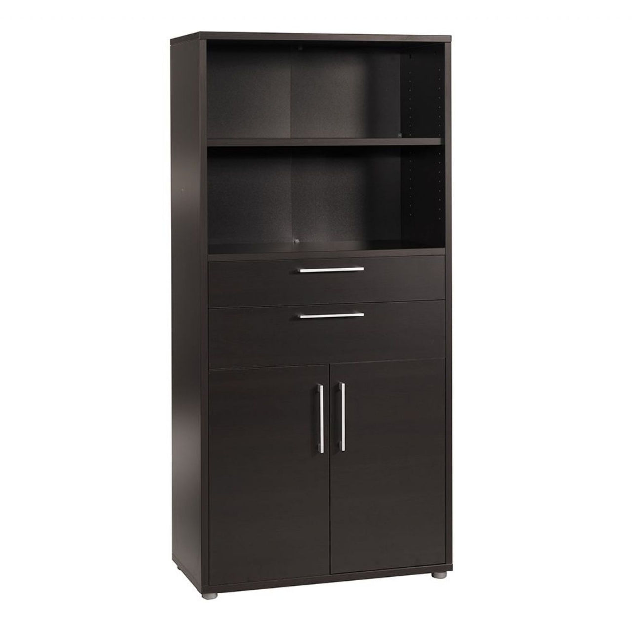 Black Woodgrain 2 Door 2 Drawer Bookcase