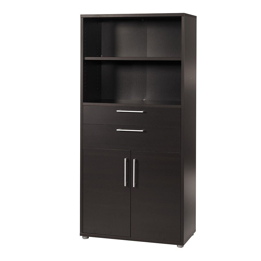 Black Woodgrain 2 Door 2 Drawer Bookcase