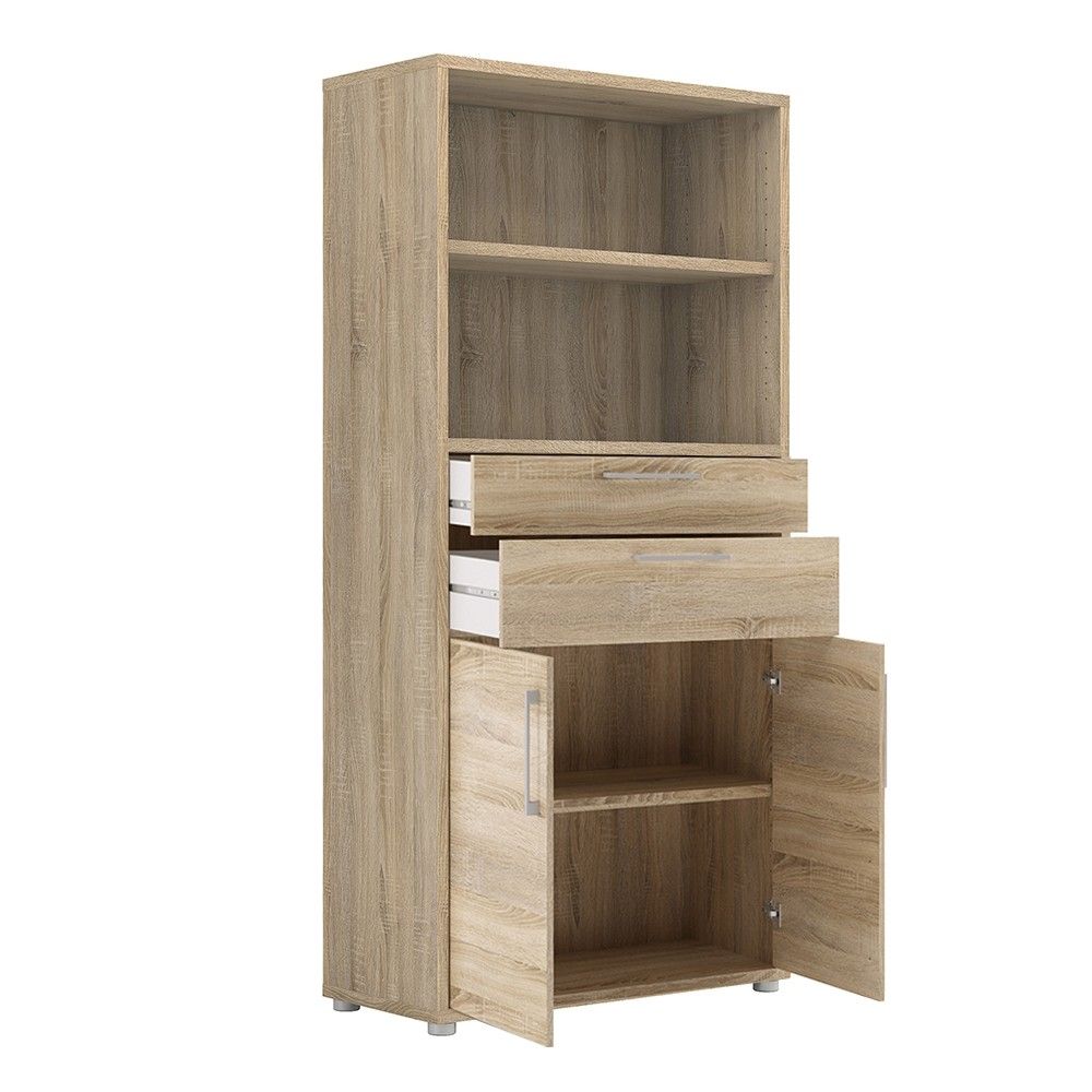 Bookcase 4 Shelves With 2 Drawers and 2 Doors in Oak