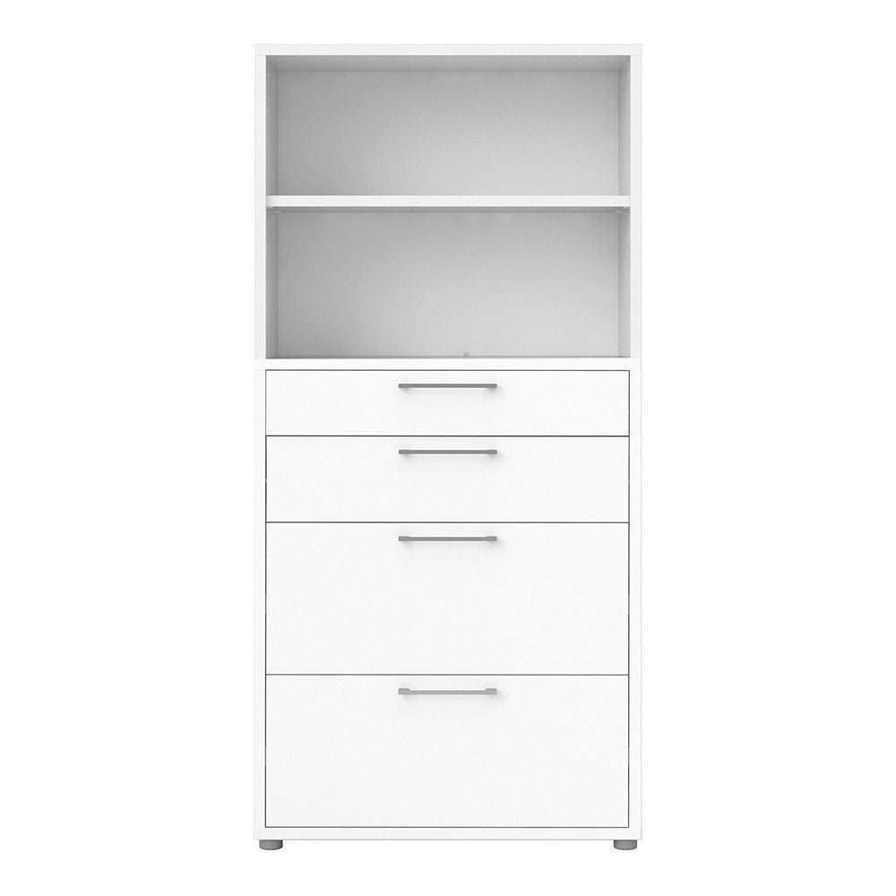 Bookcase 4 Shelves With 2 Drawers + 2 File Drawers in White