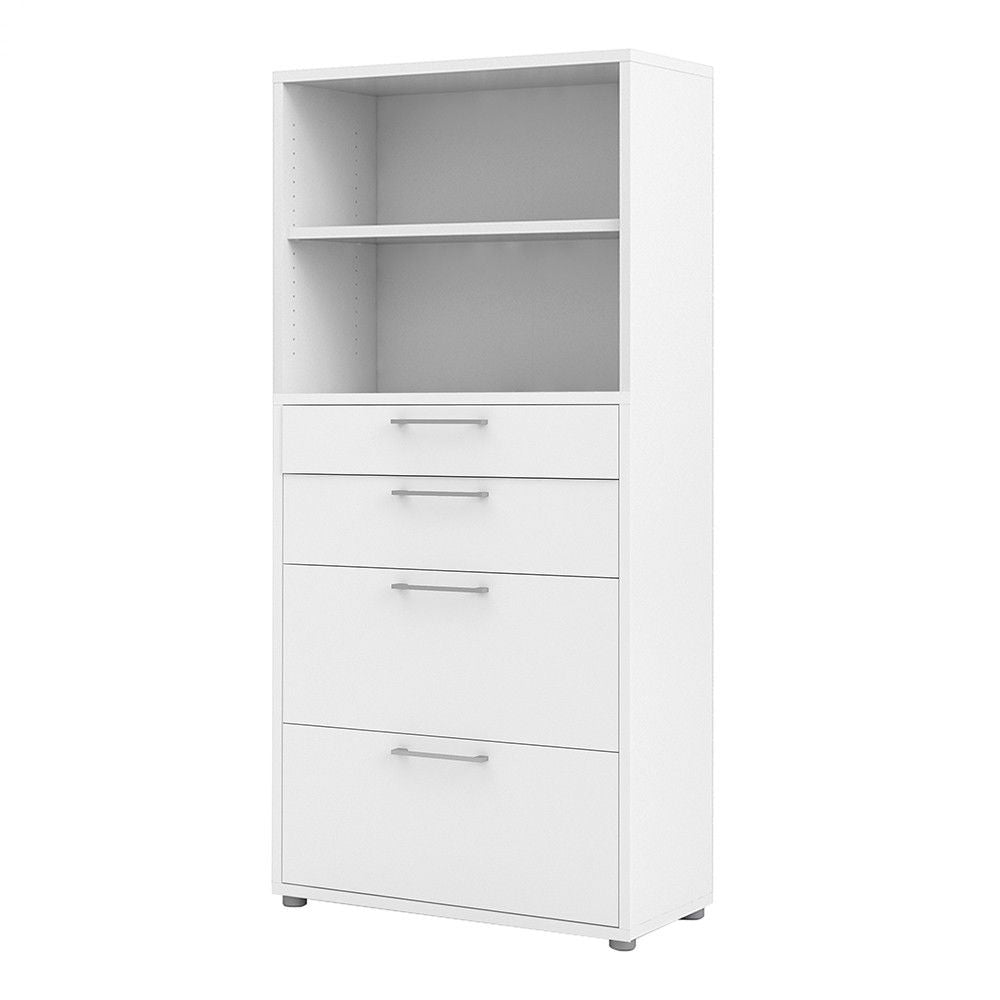 Bookcase 4 Shelves With 2 Drawers + 2 File Drawers in White